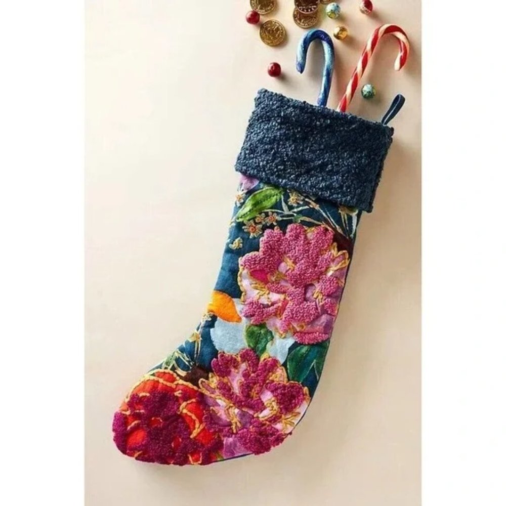 Anthropologie Nori Floral Embroidered Christmas Stocking – New With Tag!